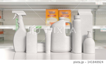 Generic White Consumer Product Packaging Mockup in Modern Retail Store 3d render. 141848924