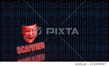 Digital Scammer Mask Hidden Inside Binary Code 3d render. Digital Scammer Mask Hidden Inside Binary Code 3d render. 141848927