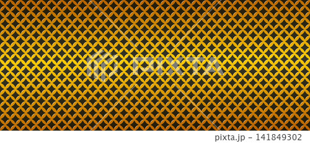 Gold perforated metal plate with diamond-shaped holes creates striking geometric texture. Premium metallic mesh pattern features realistic steel surface perfect for modern industrial designs. 141849302