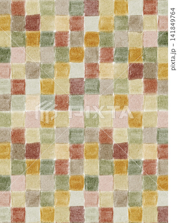Autumn Checkered Watercolor Background With Hand Painted Squares 141849764