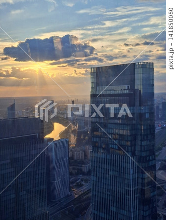 Sunset over the Moscow-City skyscrapers and the Moskva River. Sunset over the Moscow-City skyscrapers and the Moskva River. 141850080