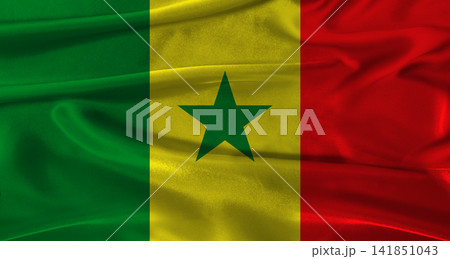 Flag of Senegal with fabric textured background. Close up of National flag of Senegal with realistic texture Flag of Senegal with fabric textured background. Close up of National flag of Senegal with realistic texture 141851043