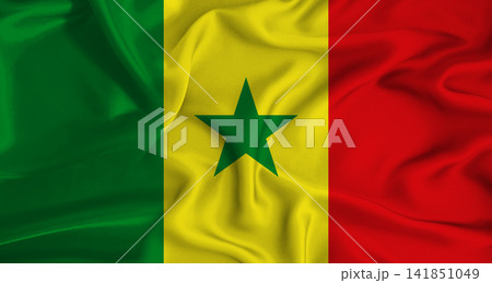 Realistic Senegal flag waving. Close up of flag of Senegal with cloth texture Realistic Senegal flag waving. Close up of flag of Senegal with cloth texture 141851049