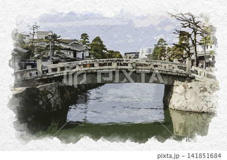 水彩画風　倉敷美観地区　中橋　岡山県倉敷市 141851684