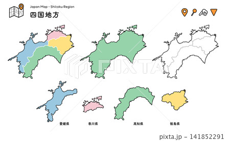 四国地方の地図|都道府県ごとに使える|日本地図・観光・学習教材 四国地方の地図|都道府県ごとに使える|日本地図・観光・学習教材 141852291