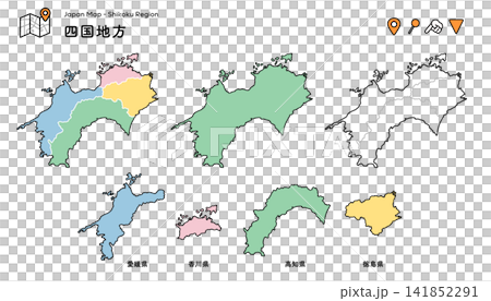 四国地方の地図|都道府県ごとに使える|日本地図・観光・学習教材 四国地方の地図|都道府県ごとに使える|日本地図・観光・学習教材 141852291
