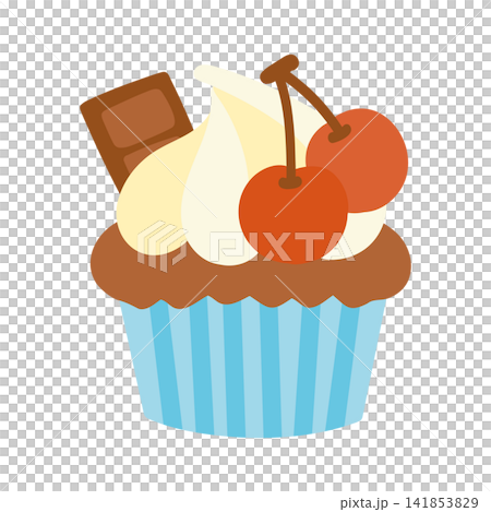 シンプルでかわいいカップケーキのイラスト シンプルでかわいいカップケーキのイラスト 141853829