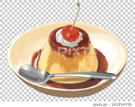 Pudding (with cherry and spoon) Pudding (with cherry and spoon) 141854356