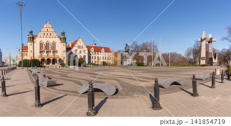 Adam Mickiewicz University and Monuments at Mickiewicz Square in Poznan Poland Adam Mickiewicz University and Monuments at Mickiewicz Square in Poznan Poland 141854719