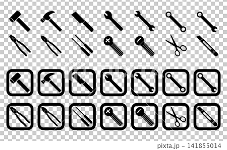 A set of emoji-style silhouette illustrations of various types of tools. A set of emoji-style silhouette illustrations of various types of tools. 141855014