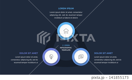 Three Step Circular Infographic Template with Process Flow 141855173