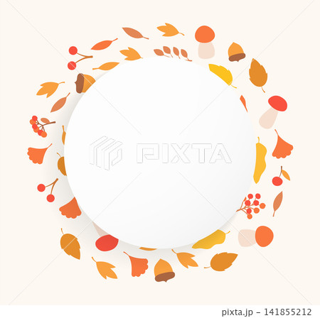 Autumn Round Frame with Leaves and Forest Elements Autumn Round Frame with Leaves and Forest Elements 141855212