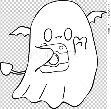 Halloween Ghost Coloring Page with Bat Wings and Retro Pumpkin Camera Halloween Ghost Coloring Page with Bat Wings and Retro Pumpkin Camera 141855353