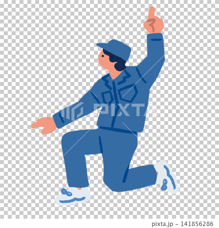 手繪插圖，描繪了一位身穿工作服的商務人士跳躍的場景。 141856286