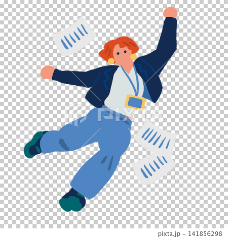 A hand-drawn illustration of a businesswoman jumping. A hand-drawn illustration of a businesswoman jumping. 141856298