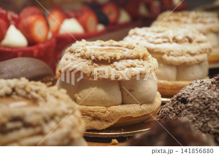 Pastry display at a bakery in the afternoon Pastry display at a bakery in the afternoon 141856880