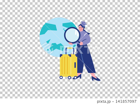 Illustration of a woman considering a study abroad destination. Illustration of a woman considering a study abroad destination. 141857097