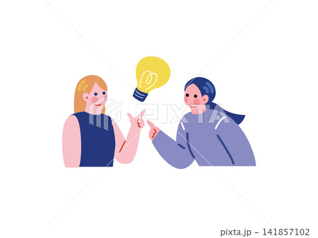 白人女性と会話する日本人女性のイラスト 白人女性と会話する日本人女性のイラスト 141857102