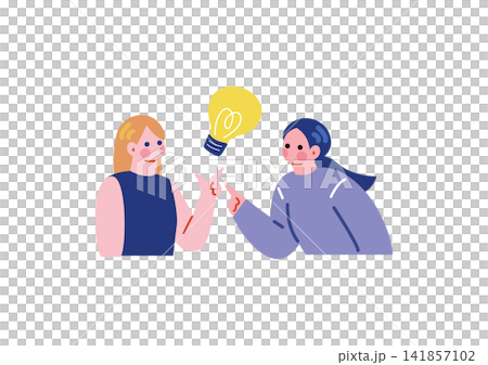 白人女性と会話する日本人女性のイラスト 白人女性と会話する日本人女性のイラスト 141857102