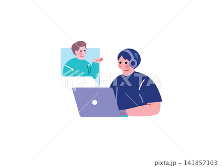 オンライン英会話クラスを受ける男性のイラスト 141857103