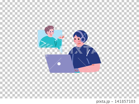 オンライン英会話クラスを受ける男性のイラスト 141857103