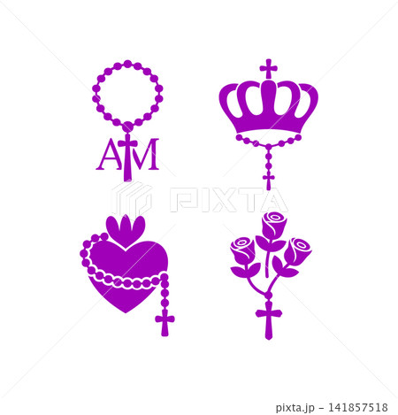 Assumption of Mary day festival elements featuring purple holy cross rosary crown 141857518