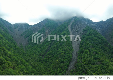 静岡県静岡市・大谷崩の急斜面と山肌を捉えた空撮写真 静岡県静岡市・大谷崩の急斜面と山肌を捉えた空撮写真 141859219