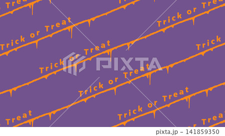 オレンジ色で書かれた「Trick or Treat」の文字と紫色の背景で構成されたベクターパターン オレンジ色で書かれた「Trick or Treat」の文字と紫色の背景で構成されたベクターパターン 141859350