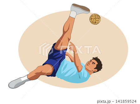 Sepak Takraw Player Spiking and Kicking Ball Illustration 141859524