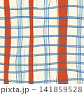Seamless plaid pattern with orange vertical bands and blue horizontal lines on cream background illustration. 141859528