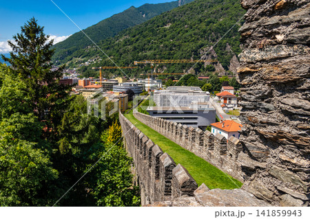 Walls of Castelgrande castle in Bellinzona, Switzerland. Unesco World Heritage Walls of Castelgrande castle in Bellinzona, Switzerland. Unesco World Heritage 141859943