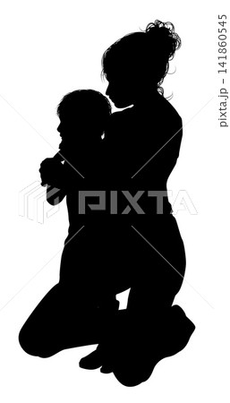 Silhouette Mother Woman and Young Child Silhouette Mother Woman and Young Child 141860545