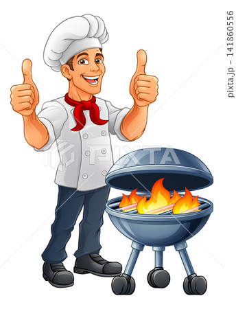 Chef Cartoon Barbecue Cook Man Mascot Character 141860556