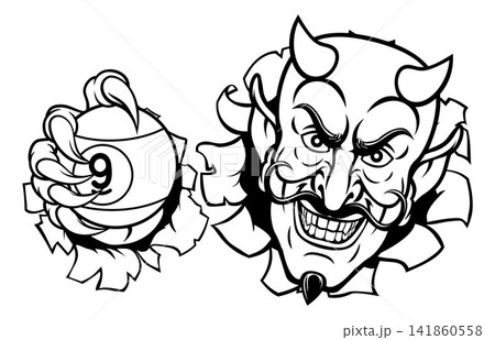 Devil and 9 Ball Nine Ball Pool Cartoon Mascot 141860558