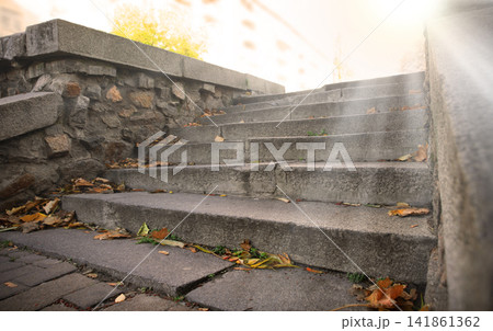 Old stone stairs in city park 141861362