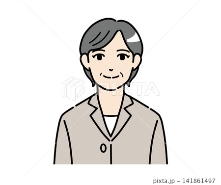 正面を向いているスーツを着た中年女性のイラスト 正面を向いているスーツを着た中年女性のイラスト 141861497