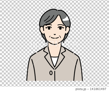 正面を向いているスーツを着た中年女性のイラスト 正面を向いているスーツを着た中年女性のイラスト 141861497