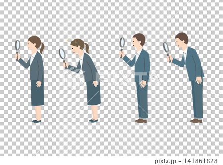 虫眼鏡を持っているビジネスパーソンのイラストセット 虫眼鏡を持っているビジネスパーソンのイラストセット 141861828