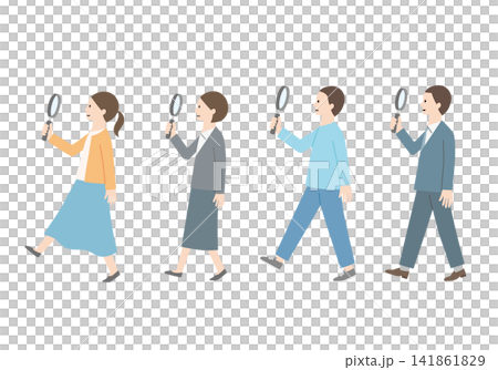 虫眼鏡を持っている男女のイラストセット 141861829