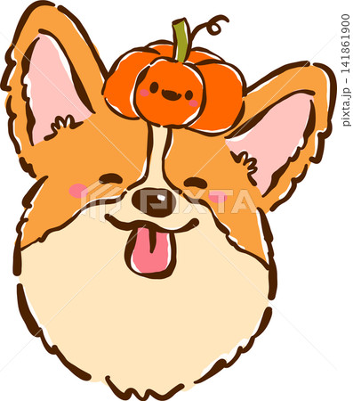 Happy Corgi Autumn with Pmpkin on Head Cartoon Character Cute Kawaii Hand Drawn Fall Illustration Happy Corgi Autumn with Pmpkin on Head Cartoon Character Cute Kawaii Hand Drawn Fall Illustration 141861900