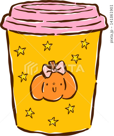 Cute Pumpkin Spice Latte Cup Hand drawn Illustration Cute Pumpkin Spice Latte Cup Hand drawn Illustration 141861901