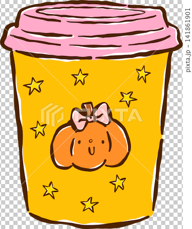 Cute Pumpkin Spice Latte Cup Hand drawn Illustration Cute Pumpkin Spice Latte Cup Hand drawn Illustration 141861901