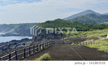 東京都伊豆諸島伊豆大島の火山地形イマサキと海 東京都伊豆諸島伊豆大島の火山地形イマサキと海 141863520