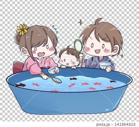 Children enjoying goldfish fishing Children enjoying goldfish fishing 141864828