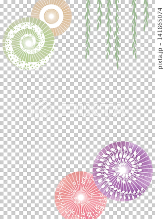 Colorful Japanese umbrella and willow illustration frame 141865074