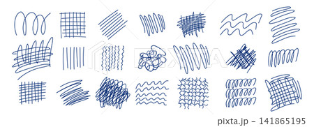 Doodle line squiggle and scribble kit pen with messy scratch pencil. Texture marker ink and squiggly hand tangle with ball chaos stroke. Expressive vector paper and school writing mark. 141865195