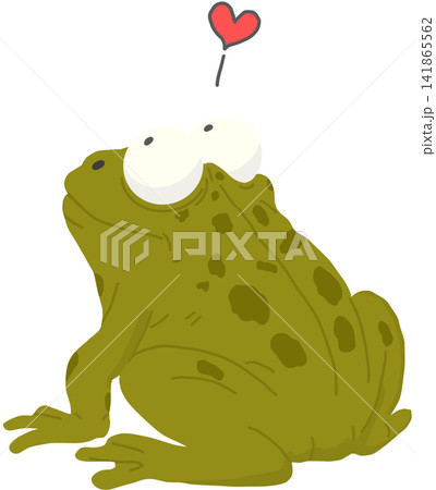 Adorable green frog showing a sweet expression of love with a charming red heart above its head. Adorable green frog showing a sweet expression of love with a charming red heart above its head. 141865562