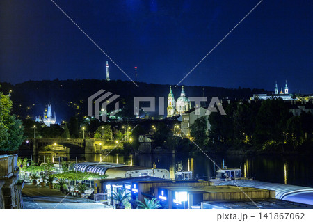 The Vitava River at Prague at Night, Czech Republic 141867062