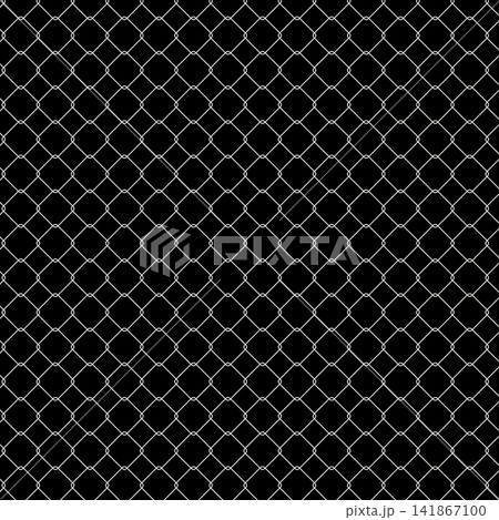 Fence chain wire link pattern. Rhombus lattice. Basketball hoop net. Pattern for soccer, football, hockey gate. Prison black mesh, fishnet texture. Endless grid black background.  141867100