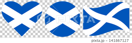 Flags of Scotland set. Waving flag of Scotland isolated. Round flag of Scotland isolated in circle shape. Flag of Scotland in heart. Flags of Scotland set. Waving flag of Scotland isolated. Round flag of Scotland isolated in circle shape. Flag of Scotland in heart. 141867127